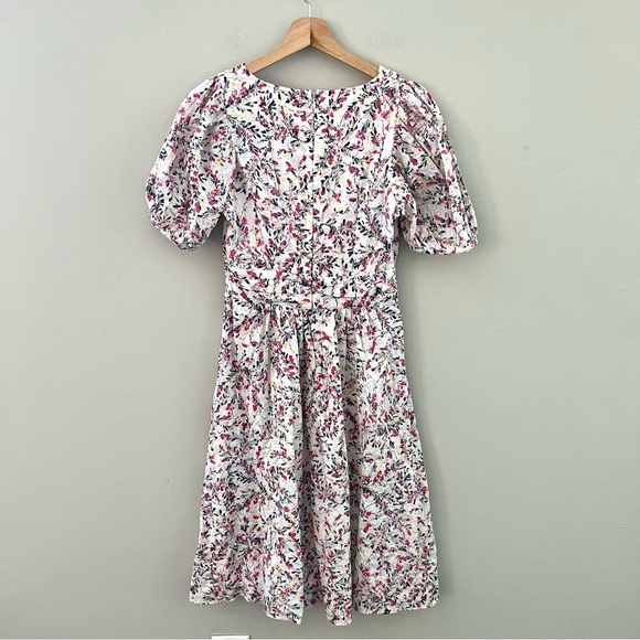 FRENCH CONNECTION FLORES PUFF SLEEVE MIDI DRESS EYELET FLORAL WOMENS XS - Picture 5 of 5